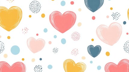 Wall Mural - Seamless pattern with cute bright hearts and circles.