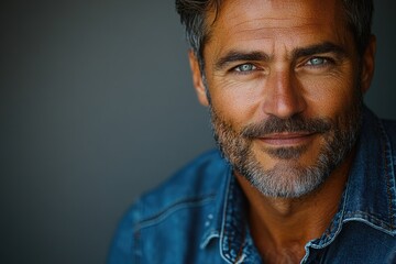 Poster - A close-up view of a person wearing a denim jacket, suitable for use in fashion or lifestyle contexts