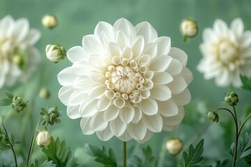 Aufkleber - Close-up shot of a single white flower against a green background, suitable for various uses such as still life photography or decorative designs
