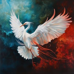 Poster - A close-up shot of a white bird spreading its wings, great for illustrations and designs
