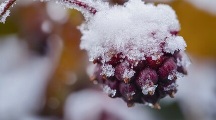 Poster - Close-up view of a plant covered in snow
