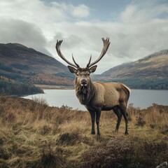 Poster - A deer stands on a lush green grassy field, perfect for nature or wildlife scenes
