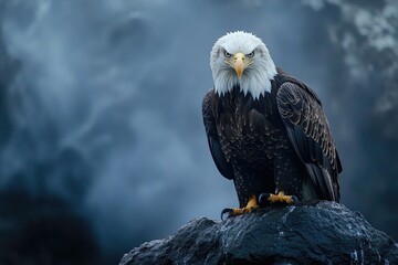 Poster - A bald eagle perched on a rocky outcropping, natural habitat