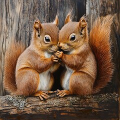 Poster - Two squirrels perched high above, enjoying the view