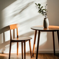 Poster - Simple interior design with two wooden chairs and a table