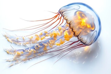 Poster - A jellyfish floating on top of a white surface, great for backgrounds or conceptual scenes