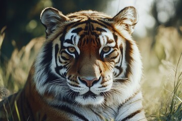 Poster - A tiger rests in a sunny meadow