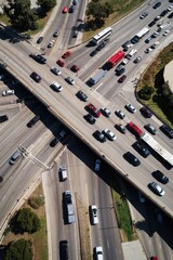 Poster - Busy highway intersection from above, multiple lanes and traffic signals