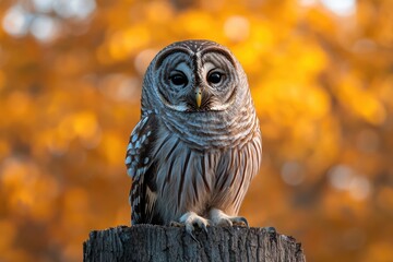 Poster - An owl sits atop a wooden post in a natural setting