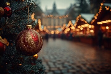 Poster - A detailed view of a festive Christmas ornament on a decorated tree