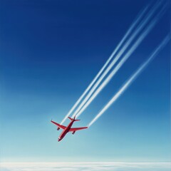 Canvas Print - A small red airplane soaring through a clear blue sky