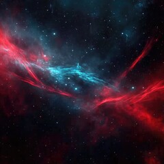 Poster - A stunning image of a red and blue nebula with stars shining bright in the background, perfect for space-themed projects