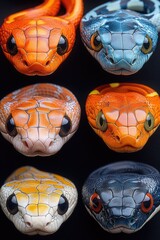 Poster - A close-up view of a snake's head on a black background, ideal for use in contexts such as science and nature illustrations