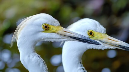 Aufkleber - A pair of white birds stand together, featuring bright yellow beaks