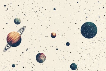 Poster - A group of planets with rings visible in the night sky, suitable for astronomy or space-themed projects
