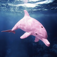 Poster - A pink dolphin swims under the water