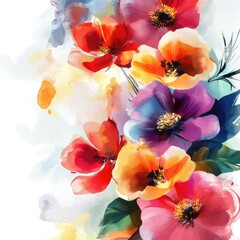 Poster - A bouquet of colorful flowers against a pure white backdrop