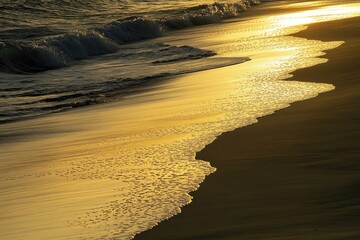 Poster - A person walks on the beach carrying a surfboard, suitable for use in travel or adventure themes