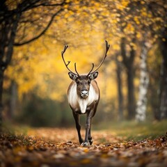 Poster - A solitary reindeer stands amidst the trees of a dense forest