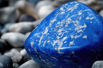 Aufkleber - A blue stone sits atop a pile of rocks in this natural scenery