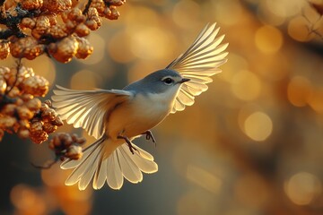 Sticker - A small bird perches on a bunch of colorful berries