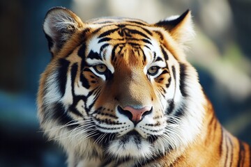 Poster - Close up shot of a tiger's face, blurred background,