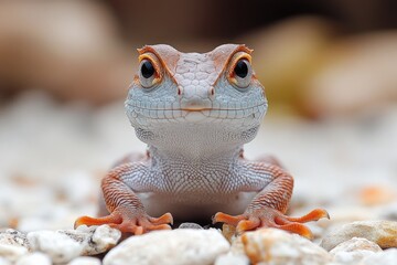 Poster - A lizard sits atop a pile of rocks in a desert or rocky environment