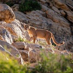 Poster - A mountain lion standing on top of a rocky hill, perfect for outdoor or wildlife-themed projects