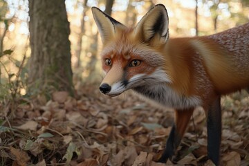 Aufkleber - A close-up view of a fox in its natural habitat, surrounded by trees and foliage