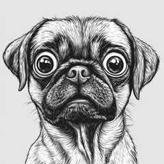 Aufkleber - A simple black and white drawing of a pug dog