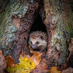 Aufkleber - A small hedge pokes out of a hole in a tree trunk