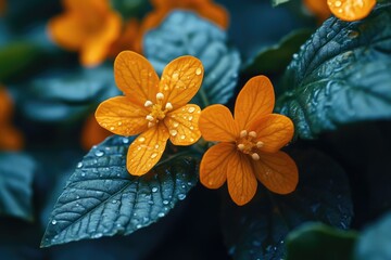 Poster - A close-up view of a flower with water droplets glistening on its petals