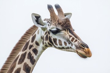 Poster - A close-up view of a giraffe's head and neck, showing unique features