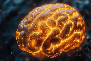Poster - High-quality image of a human brain with a glowing effect, suitable for medical or scientific illustrations