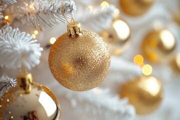 Poster - A detailed view of a Christmas ornament hanging from a tree branch