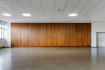 Poster - A room with a wooden wall and a door