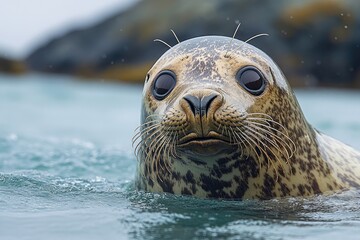 Aufkleber - A close-up shot of a seal swimming in the water