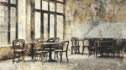 Canvas Print - Blueprint for a Modern Café Layout with Tables and Seating