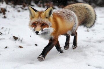 Poster - A red fox walking through snowy woods, great for winter scenes or outdoor adventures