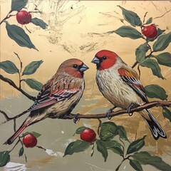 Poster - Image of two birds sitting on a branch, possibly in a park or garden