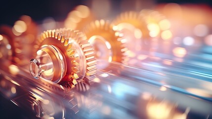 Poster - Intricate golden gears turning seamlessly in a vibrant mechanical display. Generative AI