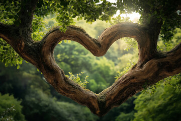 A tree with a heart shape carved into it