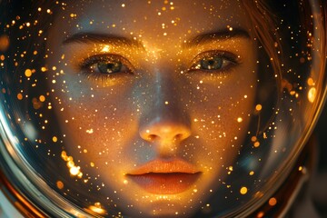 Aufkleber - A close-up view of an astronaut wearing a space suit, suitable for use in sci-fi or futuristic themed projects