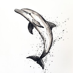 Poster - A dolphin leaping from the ocean, splash and foam
