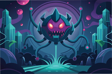 Poster - hmpv virus hmpv virus stylized digital art surreal dark ominous glowing tentacles clipart vector