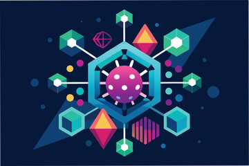 Poster - hmpv virus hmpv virus abstract geometric shapes bioluminescent dark background symbol of hope medical research clipart vector
