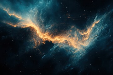 Wall Mural - Cosmic River of Gold and Teal