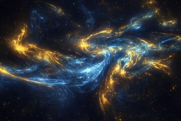 Wall Mural - Cosmic swirls of gold and blue nebulae.