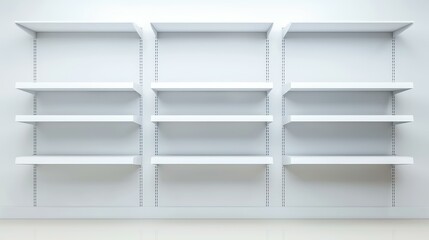 Poster - A realistic 3D mockup of supermarket racks, featuring empty shelves and blank products, perfect for design presentations.