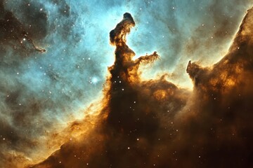 Wall Mural - Cosmic wonder: A breathtaking nebula in shades of gold and teal.